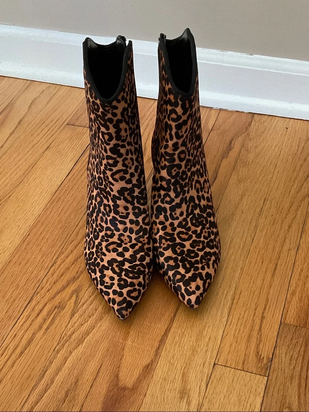 Leopard Print Pointed Ankle Booties - Brown/Black